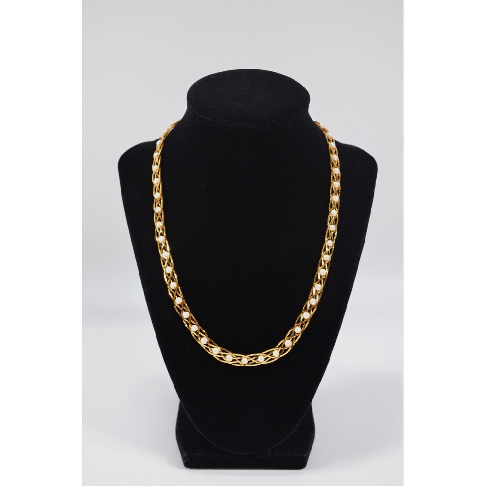 Vintage 90s Avon Gold tone 5 Strand Braided Necklace with Faux Pearls 19" Pretty